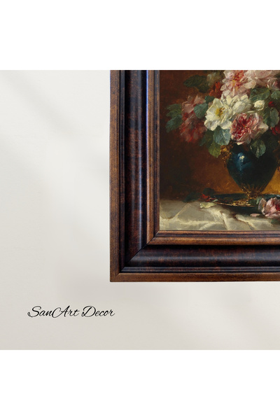 Sanart Vintage Painting with Frame, Oil Paint Print Painting, Framed Painting, Artistic Decor, Flower Painting