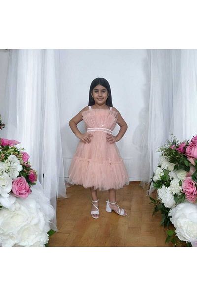 Ahsenimbebe Tulle Sequin Embroidered Short Dress 5-10 Years