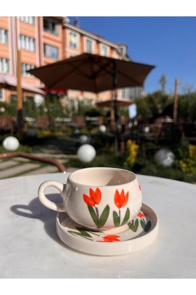 evlashop Tulip Patterned Plate Ceramic Mug/Cup/Mug/Orange
