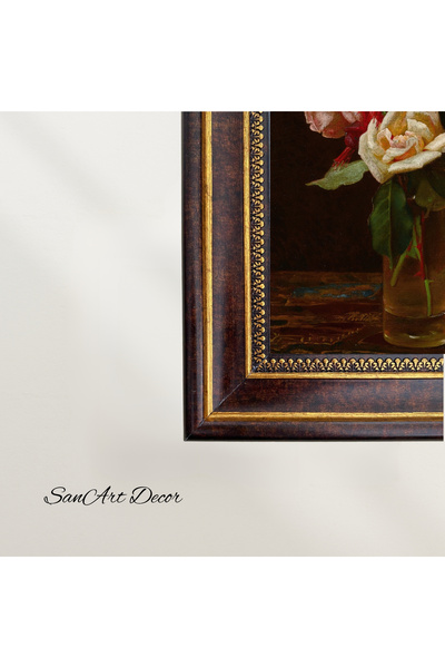 Sanart Рамкирана винтидж картина, маслена картина с принт, рамкирана картина, арт декор, картина с цветя