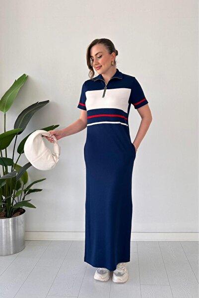 MaziButik Block Basic Dress Navy Blue