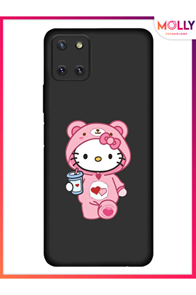 Molly Samsung Galaxy Note 10 Lite İçin Siyah Kitty Sip Desenli Silikon Kılıf