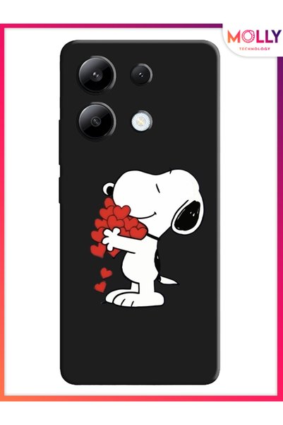 Molly حافظة سيليكون بنمط سنوبي لوف باللون الأسود لهاتف Xiaomi Redmi Note 13 4G