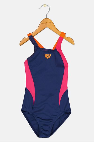 ARENA Kids Girl Brand Logo One Piece Swimsuit, Navy