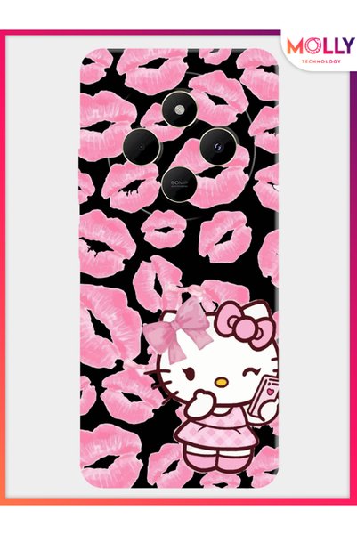 Molly حافظة سيليكون بنمط وردي أسود من Pink Kiss Kitty لهاتف Xiaomi Redmi 14C 4G