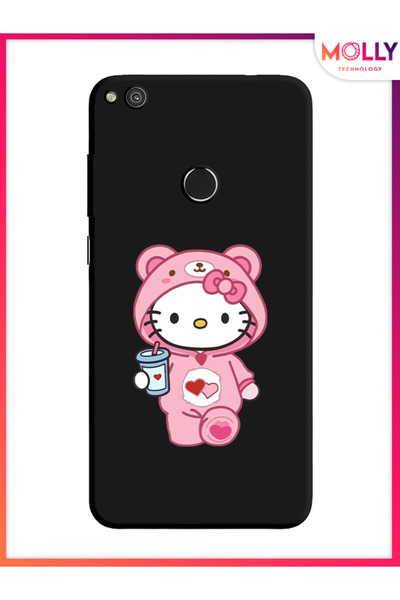 Molly Huawei P 9 Lite 2017 İçin Siyah Kitty Sip Desenli Silikon Kılıf