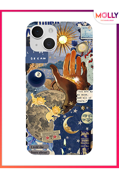 Molly iPhone 15 İçin Siyah My Sun Moon Desenli Silikon Kılıf