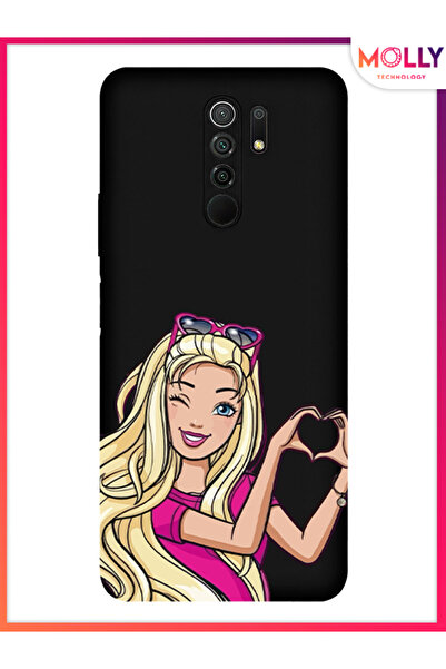 Molly Xiaomi Redmi 9 İçin Siyah Barbie Heart Desenli Silikon Kılıf