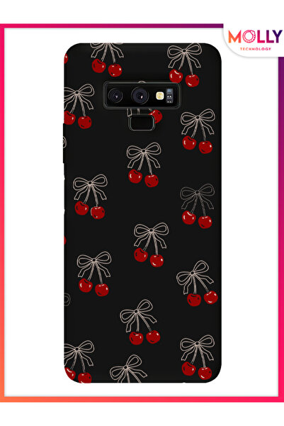 Molly Samsung Galaxy Note 9 İçin Siyah Cherry Desenli Silikon Kılıf