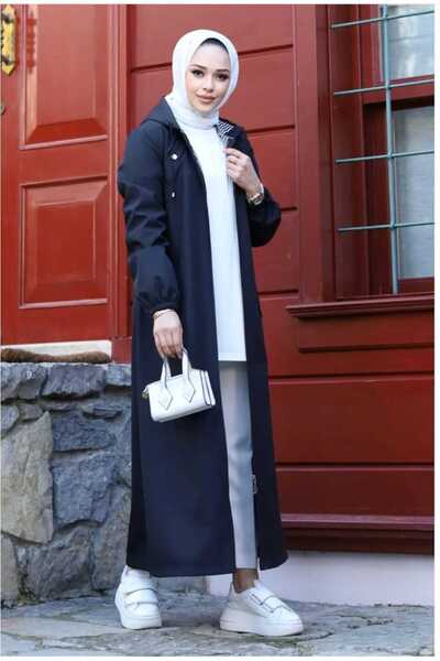 Marjinal City Women's Armine Striped Long Trench Coat Overcoat