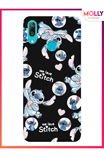 Molly Huawei Y7 2019 İçin Siyah We Love Stitch Desenli Silikon Kılıf