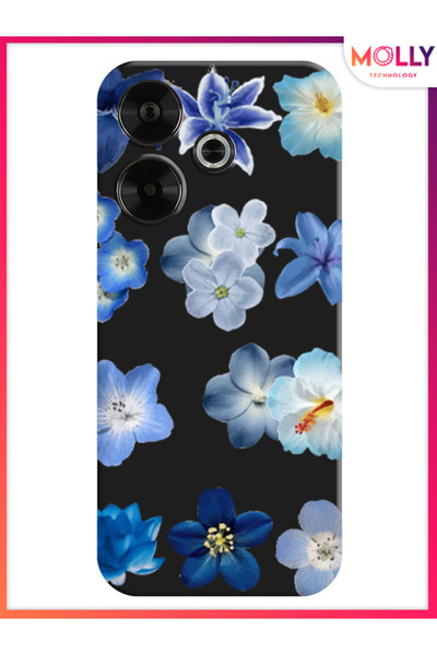 Molly Xiaomi Redmi 13 4G İçin Siyah Azure Petals Desenli Silikon Kılıf