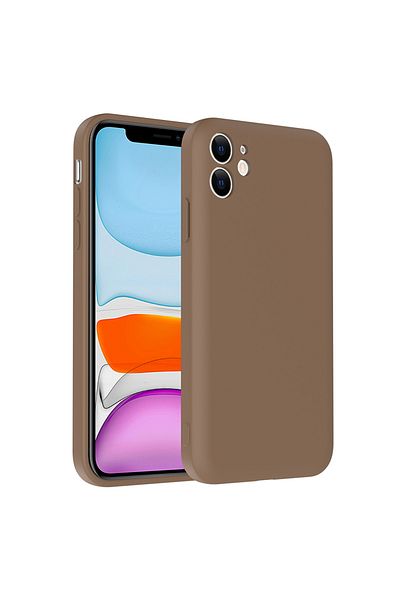 MRCİLETİSİM iPhone 11 Case Colorful Silicone Brown Cover with Hidden Card Holder Compartment Vitra