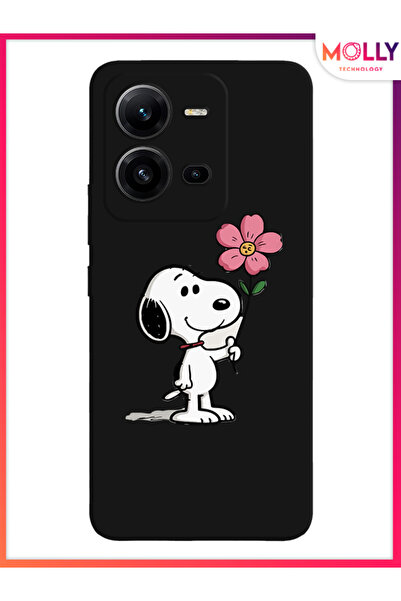 Molly Vivo V25 İçin Siyah Snoopy Bloom Desenli Silikon Kılıf