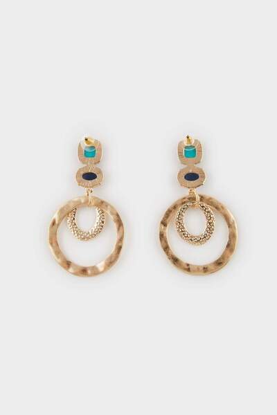 DeFacto Women's Blue Stone Gold Earrings F6609Axns