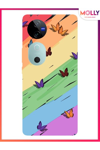 Molly حافظة سيليكون بنمط أجنحة قوس قزح سوداء لهاتف Vivo V40 5G