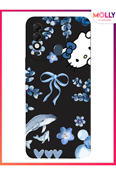 Molly Tecno Spark 8T İçin Siyah Blue Flow Kitty Desenli Silikon Kılıf