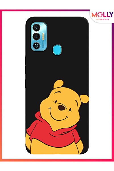 Molly Tecno Spark 7T İçin Siyah Pooh Smile Desenli Silikon Kılıf