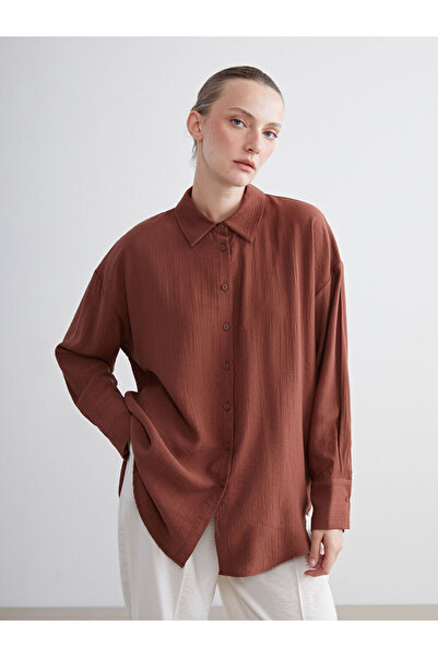 LC Waikiki Γυναικείο πουκάμισο με καφέ υφή