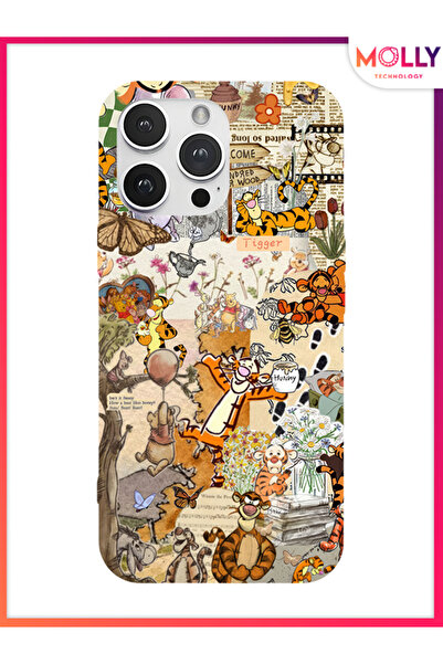 Molly iPhone 13 Pro Max İçin Siyah Pooh Vintage Desenli Silikon Kılıf