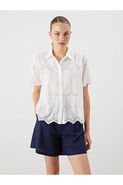 LC Waikiki Дамска риза от екру дантела и брокат