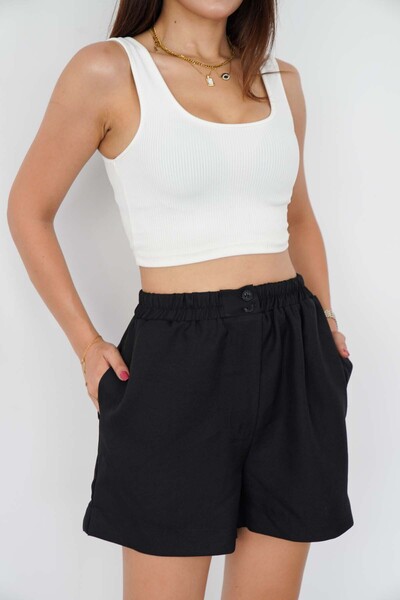 polle Γυναικείο λινό σορτς με ελαστική μέση με κουμπιά