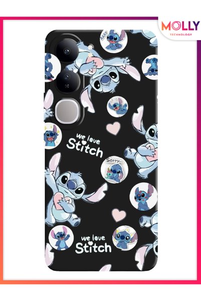 Molly حافظة سيليكون سوداء بنمط We Love Stitch لهاتف Vivo V40 Lite
