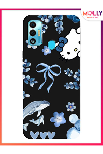 Molly Tecno Spark 7T İçin Siyah Blue Flow Kitty Desenli Silikon Kılıf
