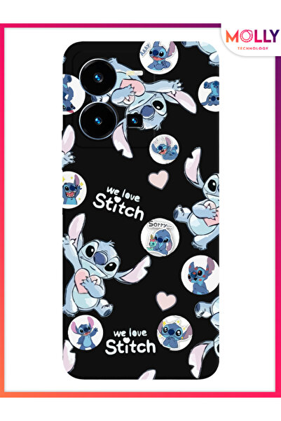 Molly Vivo Y22s İçin Siyah We Love Stitch Desenli Silikon Kılıf