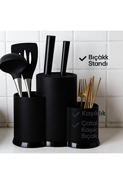 NY HOME Suport pentru tacâmuri vertical multifuncțional Organizator pentru linguri și furculițe Negru