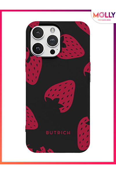 Molly iPhone 15 Pro İçin Siyah Dark Cherry Desenli Silikon Kılıf