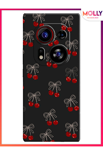 Molly Tecno Phantom X2 Pro İçin Siyah Cherry Desenli Silikon Kılıf