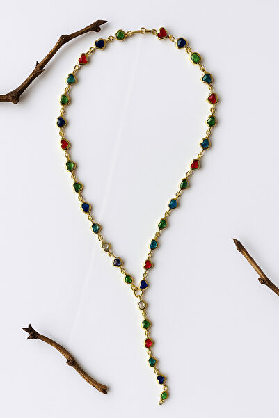 BORENO Paslanmaz Çelik Renkli Taşlı Y Kolye