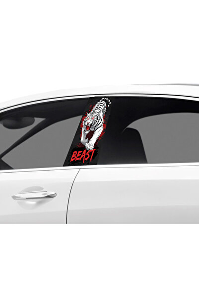 Çağlayan Reklam رقائق تغطية عمود باب السيارة بنمط النمر الأبيض (مجموعة يمين و...