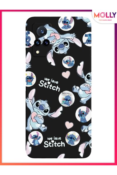 Molly حافظة سيليكون سوداء بنمط We Love Stitch لهاتف Vivo V21