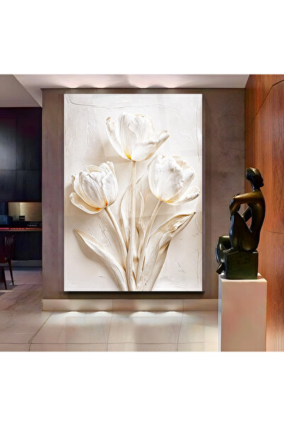 EMYA HOME Beyaz Lale Cam Tablo