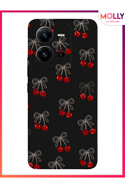 Molly Vivo V25 İçin Siyah Cherry Desenli Silikon Kılıf