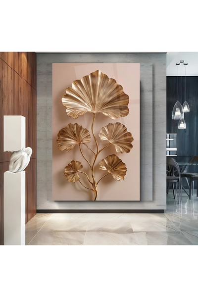 EMYA HOME Gold Yapraklar Cam Tablo