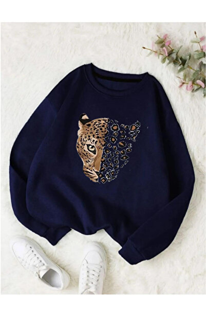 Flood Of Style Синій унісекс синій леопард принт велосипедний комір оверсайз