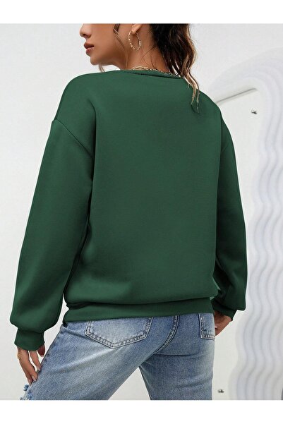 Flood Of Style Green Women's Nefti Green Striped Heart Printed Crew Neck Oversize