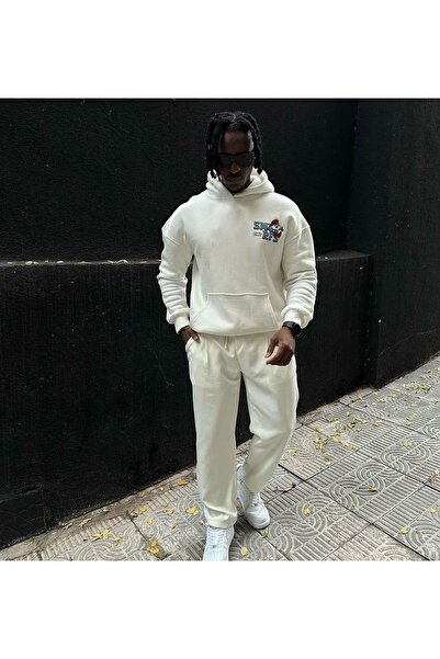 Flood Of Style Hanorac alb pentru bărbați, alb, drăguț, cu imprimeu 3 Thread K cu glugă