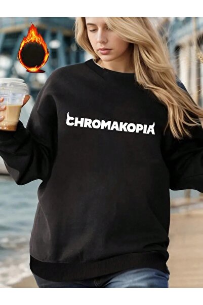 Flood Of Style Femeie neagră Black Chromakopia cu imprimeu guler rotund supra...