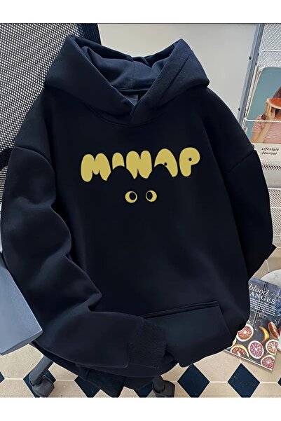 Flood Of Style Hanorac pentru femei, albastru bleumarin, Minap Cat cu imprimeu cu glugă