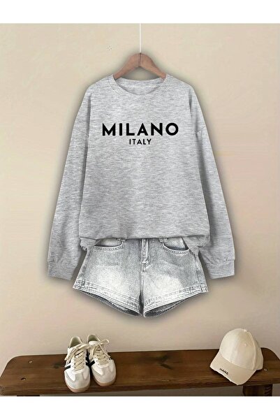 Flood Of Style Grey Woman Grey Milano cu imprimeu guler rotund supradimensionat
