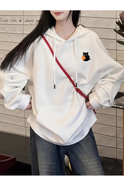 Flood Of Style Λευκό γυναικείο μπλουζάκι με λευκό λογότυπο Cat με τύπωμα 3 Th...