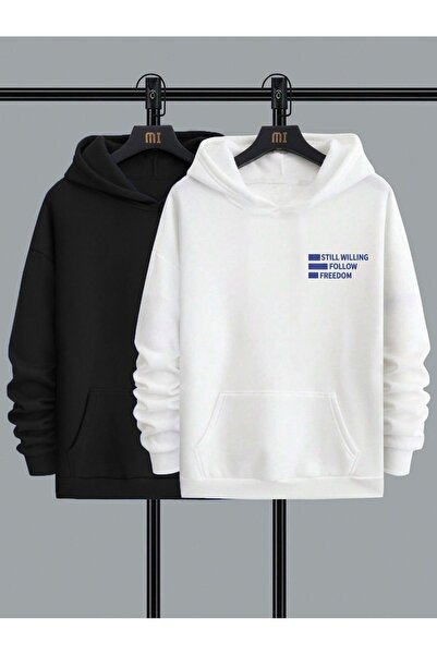 Flood Of Style Hanorac alb unisex alb-negru Still Freedom cu imprimeu 3 Thread K cu glugă