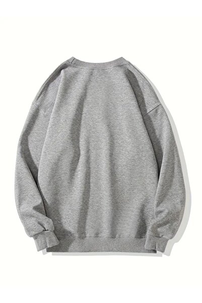 Flood Of Style Femeie gri Beeyanbuy gri imprimat cu guler rotund supradimensionat