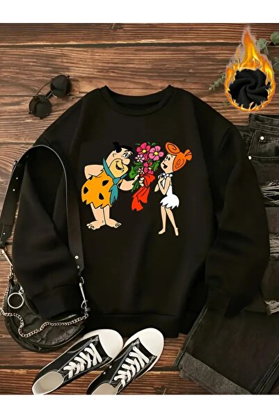 Flood Of Style Black Unisex Black Stone Age Printed Crew Neck