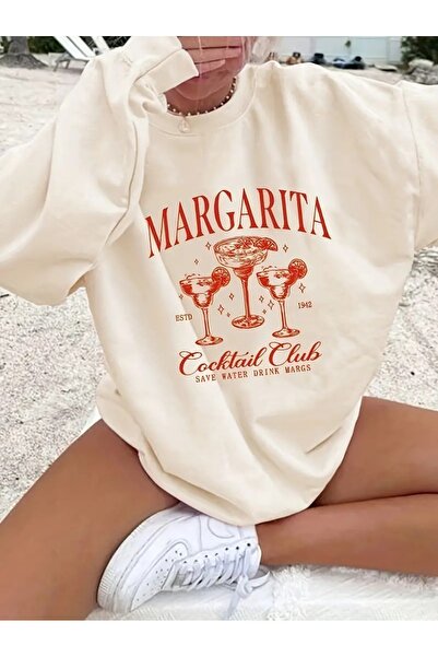 Flood Of Style Bej Femei Bej Margarita cu imprimeu guler rotund supradimensionat