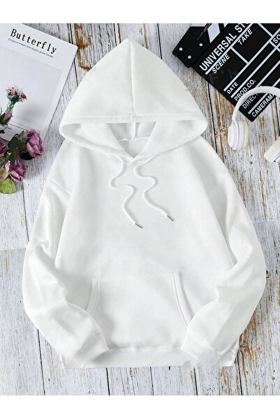 Flood Of Style Hanorac alb unisex cu glugă cu imprimeu cu fluturi și flori, cu 3 fire